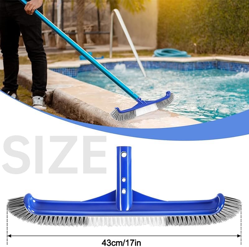 Unipool Pool Brush Head, 17" Pool Brushes for Cleaning Pool Walls, Curved Ends High-Efficiency Pool Scrub Brush,Premium Nylon Bristles Pool Brush with EZ Clip - Image 2